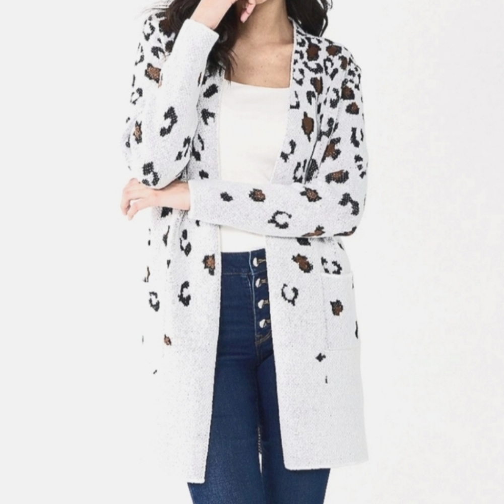 Long Animal Print Open Front Cardigan